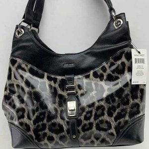 Beautiful Nine West Leopard Print Vinyl & Leather Shoulder Purse